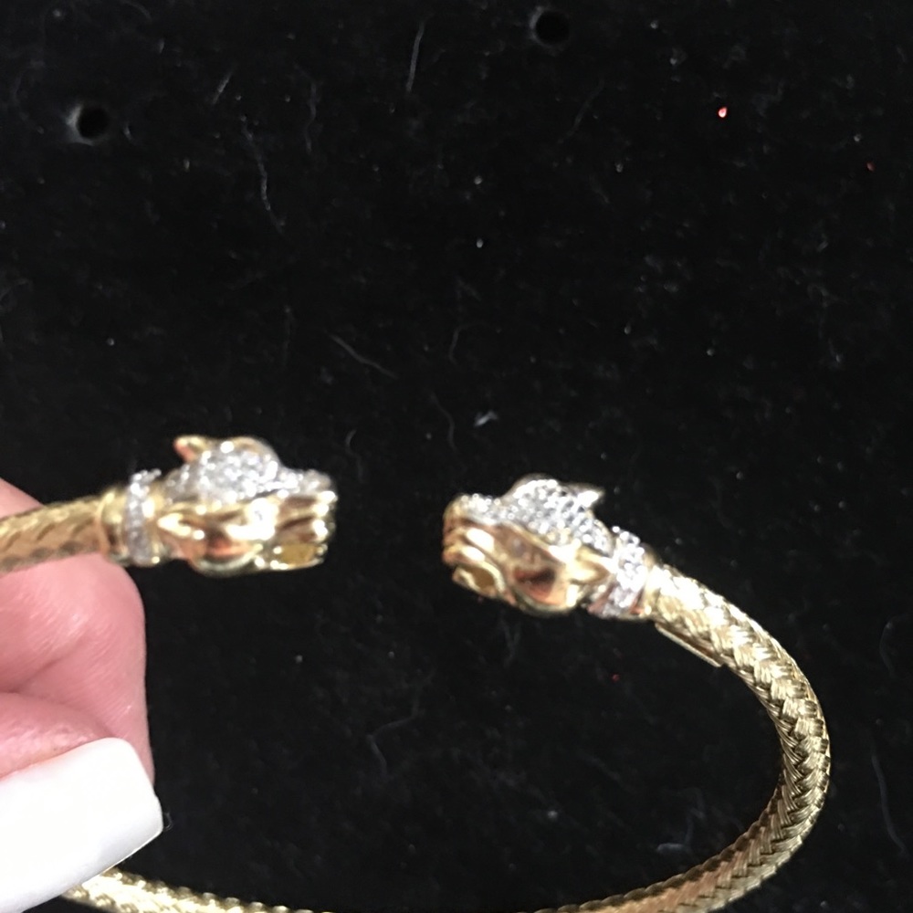 Lite Italian Gold Cuff Bracelet w/CZ’S on  🐆 Head